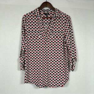 2 for$15 Jones New York White and Red Button Down Shirt with Notched Collar